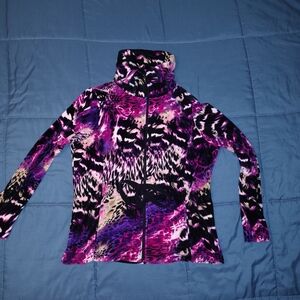 Onque Casuals Pink and Purple Animal Print Teddy Jacket